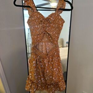 Indulge Rust Floral Cut-Out Ruffle Dress Size M